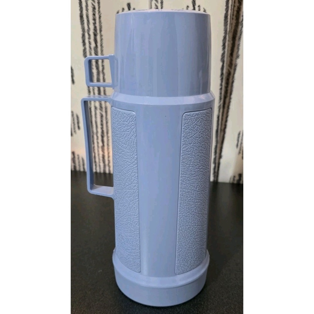 Vintage Blue Thermos Beverage Container Quart Narrow Neck‎ Cup Glass Liner EUC
